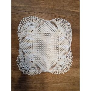 Beautiful Handmade Crocheted Doily, White 12 in, Square With Rounded Corners